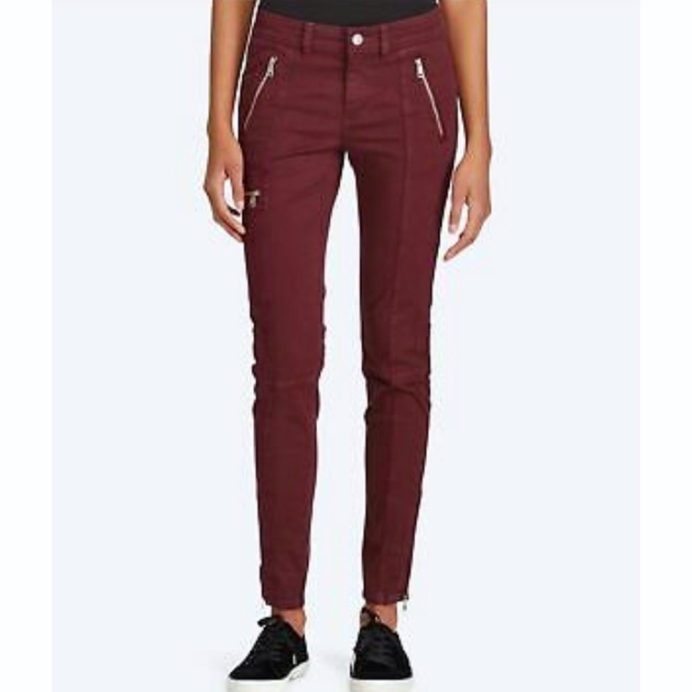 Ralph Lauren skinny zipper stretch mid rise jeans pants red maroon burgu…